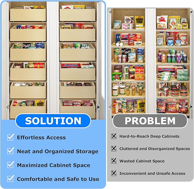 WelFurGeer Soft Close Pull Out Drawers for Cabinets, 11" W x 22" D Pull Out Cabinet Organizer, Smooth Slide-Out Shelves for Kitchen Cabinets, Durable Pullout Drawers for Home & Kitchen Organization