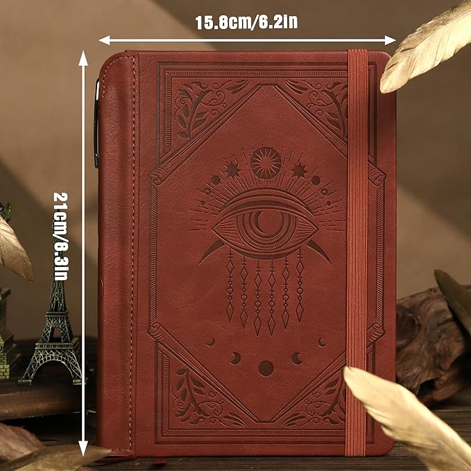 TIEFOSSI Lined Journal Notebook for Women Men, Leather Journal with Pen, A5 Evil Eye Hardcover Notebook for Work, Journaling, Travel & School, 100 GSM Thick Paper, 320 Numbered Pages, 6.2 x 8.3 in