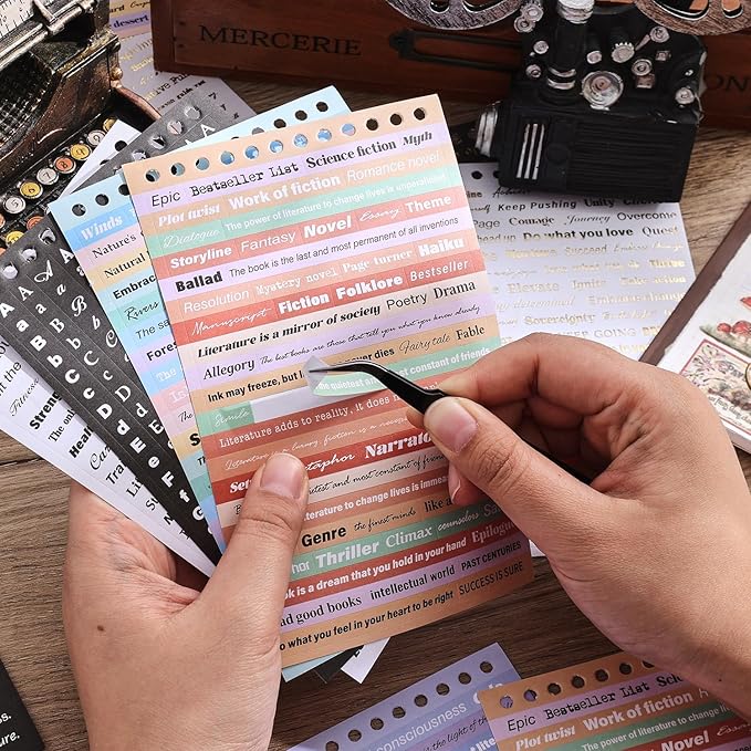 3000+ Pcs Word Stickers for Journaling, 50 Sheets Gold Foil Art Scrapbook Quote Stickers for Junk Journal, Scrapbooking Supplies Small Talk DIY Decorative Gift for Women Teen Girls