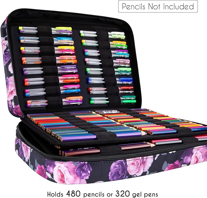 YOUSHARES 480 Slots Colored Pencil Case - Big Capacity Pen Case Organizer with Multilayer Holder large Colored Pencil Case (Purple Pink Rose)