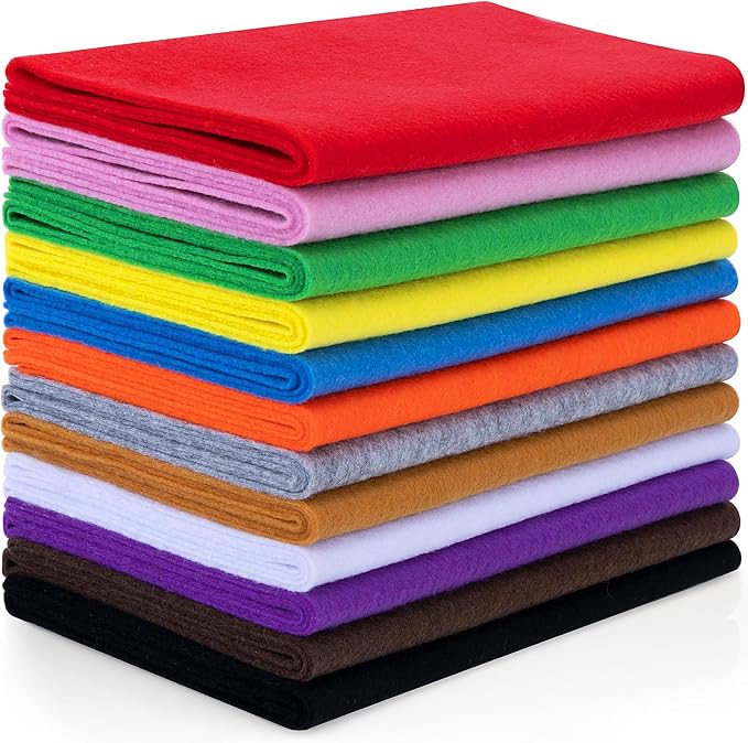 12 Rolls 8"x35"(20.5x90cm) 1.4mm Thick Soft Felt Fabric Sheet 12 Assorted Classic Series Colors Felt Pack for DIY Craft Sewing Squares Nonwoven Patchwork