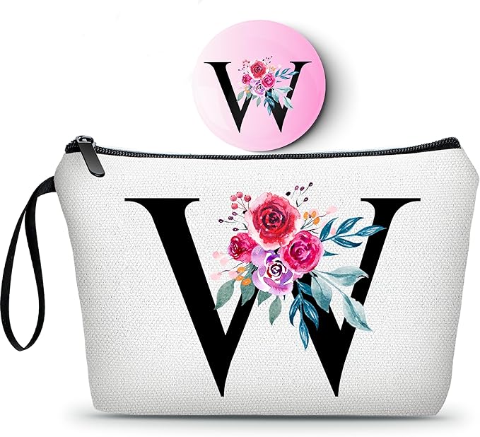 Personalized Makeup Bag With Mirror - Monogram Gift for Daughter, Her Birthday - Cosmetic Bag for Purse - Unique Women's Gift (W)