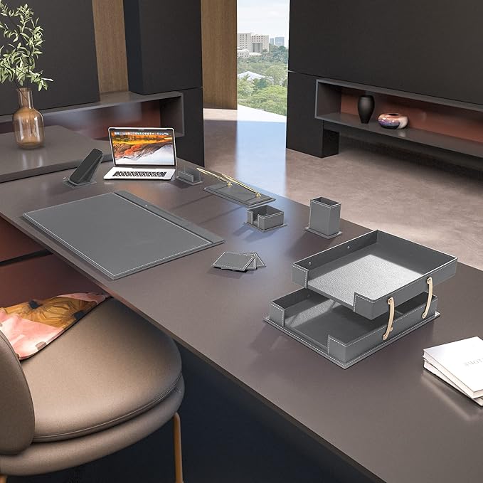 MOOGCO Bonded Set - Desk Accessories - Leather Desk Organizer - Bonded Leather Set - Office Desk Accessories - Home Office Accessories - Desk Supplies - Leather Desk Set - Office Accessories