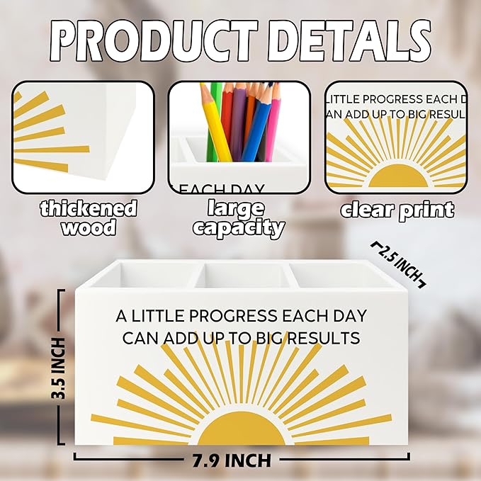 Boho Mental Health Pen Pencil Holder Organizer for Desk, Mental Health Inspirational Motivational Wooden Box Sign for Therapy Counselor Office Classroom Desk Tabletop Decorations