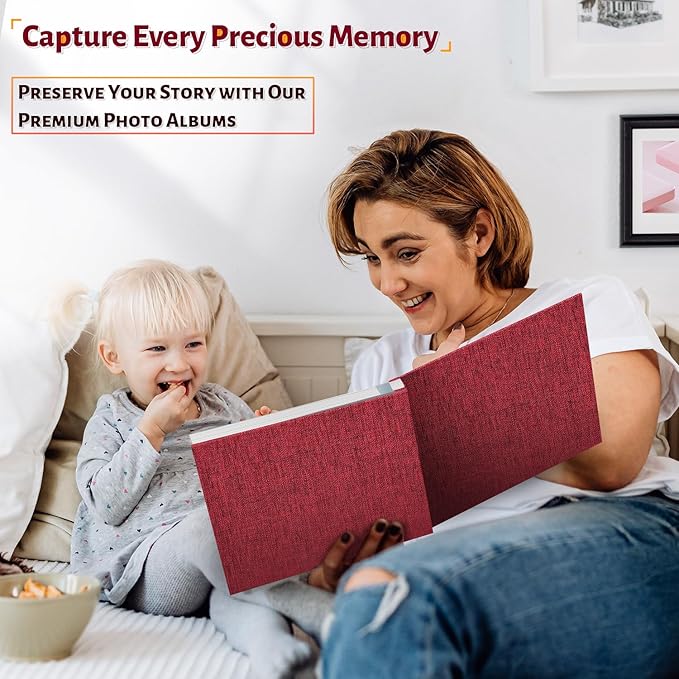 Photo Album Self Adhesive Scrapbook,Large Photo Book for 4x6,5x7,8x10 Pictures,DIY Album for Baby Wedding Family Travel Birthday,with Metallic Pen and Scraper