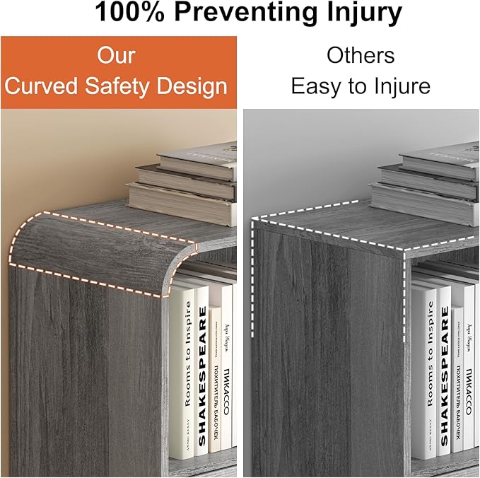 70" Tall Book Shelf and Bookcase, Tall Bookshelf with Storage, 48" Wide Modern Bookcase with Drawers Adjustable 3 Bins Storage, Large Bookshelf Wood 13" Deep Display Shelves for Living Room, Grey