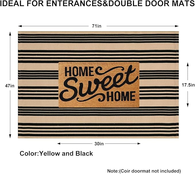 KIMODE Indoor Outdoor Rug 4'x6',Washable Reversible Black and Khaki Striped Rug,Cotton Hand Woven Patio Rug Floor Carpet, Farmhouse Decor Porch Rug for Outdoor Backyard Living Room