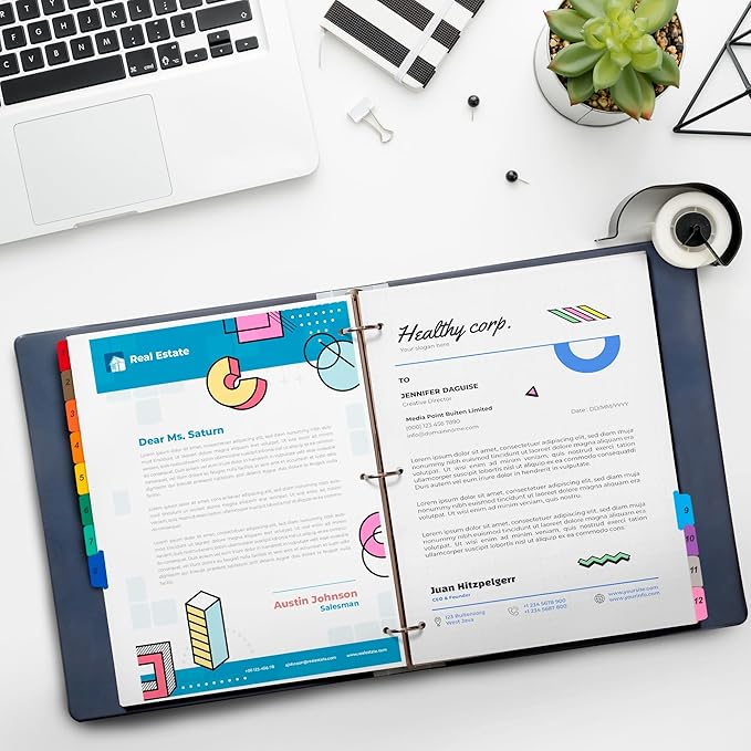 Tab Dividers for 3 Ring Binders – 6 Sets, 1–12 Numbered Index Dividers with Table of Contents – 8.5 x 11 in, 3-Hole Punched – Binder Dividers for School, Office, Filing, Organizing - 6 Pack