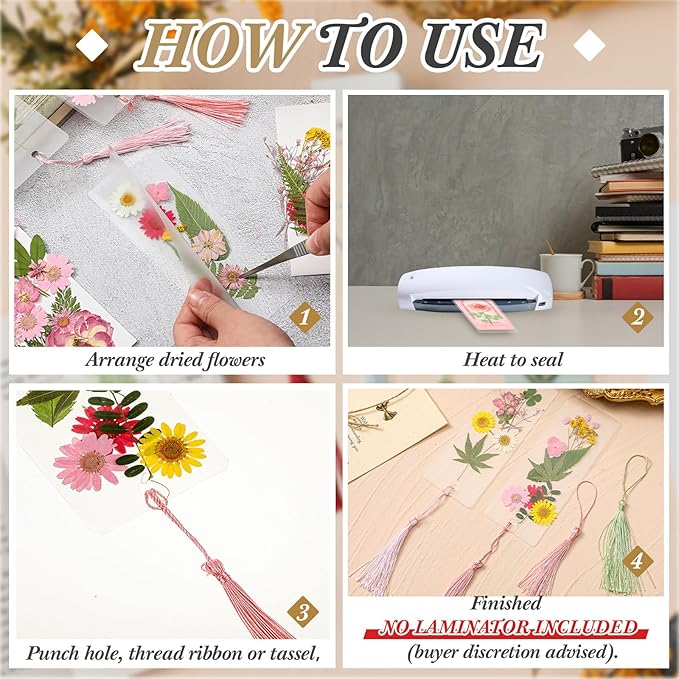 150 Pcs DIY Pressed Dried Flower Bookmark Making Kit, DIY Bookmark Bulk Thanksgiving Teacher Gifts for Reading Women Book Lovers(2 x 8 Inch,Pink)