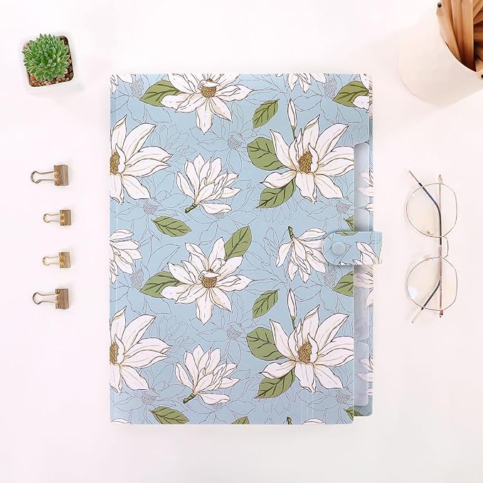 SKYDUE Expanding File Folder with 5 Pockets, Accordion File Organizer,Portable Receipt Paper Documents Organizer,Letter Size Filing Folder School Office Supplies,Sky Blue