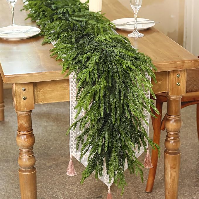 16FT Real Touch Norfolk Pine Garland - Artificial Christmas Garland Fake Green Faux Pine Needles Garland for Table Fireplace Mantle Holiday Home Indoor Outdoor Decor (1PCS)