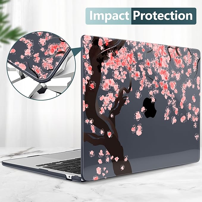DONGKE Compatible with M4 MacBook Air 15 inch Case 2025 2024 2023 A3241 A3114 A2941 M3 M2 Liquid Retina Display Touch ID, Plastic Hard Case & Keyboard Skin & Screen Protector - Cherry Blossoms