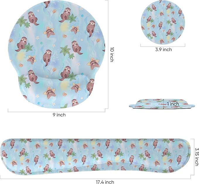 Ergonomic Keyboard Mouse Pad Wrist Rest Support Set for Laptop/Computer/Desktop,Memory Foam Hand Rest Wrist Cushion for Gaming/Office,Lightweight Comfortable & Pain Relief (Lovely Otter)