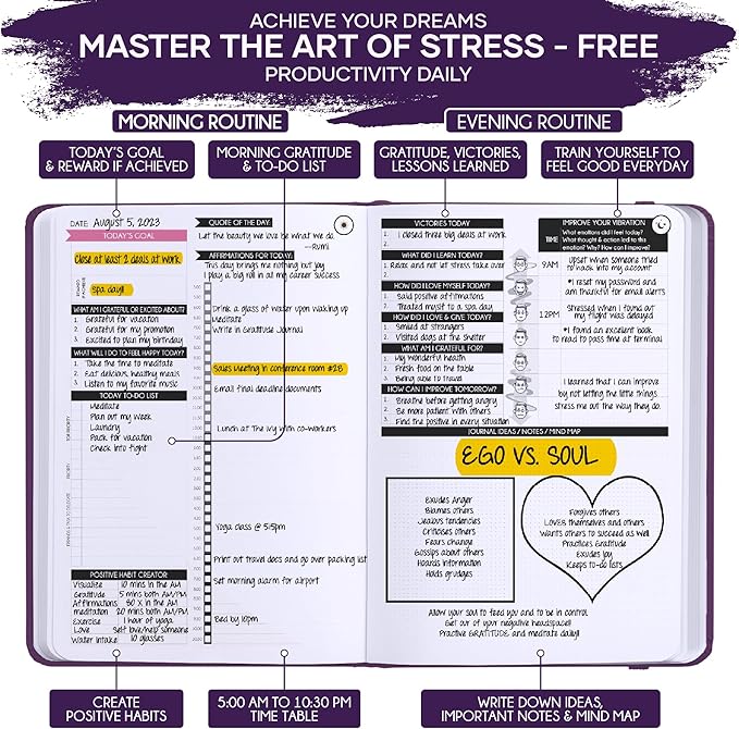 Guided Journal - Gratitude & Mental Health Journal for 5 Minute Daily | 90-Day Undated Planner for Positivity & Manifestation | Guided Mindfulness, Self Care & Reflection | Vision Board + Stickers