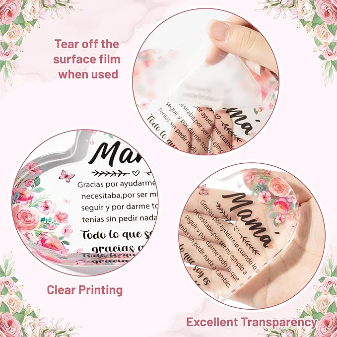 Yopyame Acrylic Gifts for Mom - Regalos para Mamá Acrylic Gifts Spanish Mom Acrylic Heart Keepsake Paperweight from Daughter Son Mother's Day Birthday Christmas Valentines Acrylic Sign Plaque for Mom