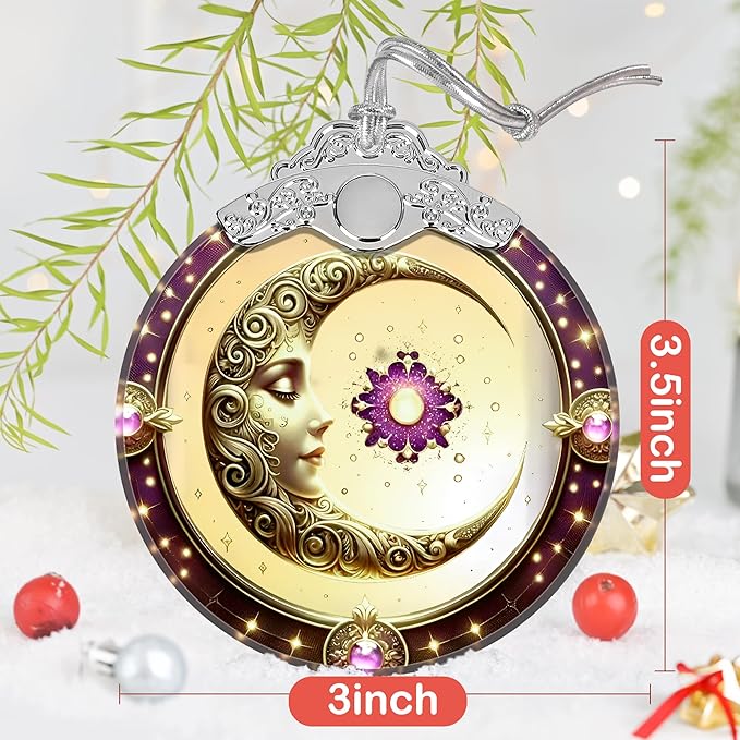 Sun and Moon Stained Glass Ornament, Xmas Ornaments, Sun and Moon Christmas Decor, Ornaments for Christmas Tree, Holiday Presents, Gift Exchange Ideas