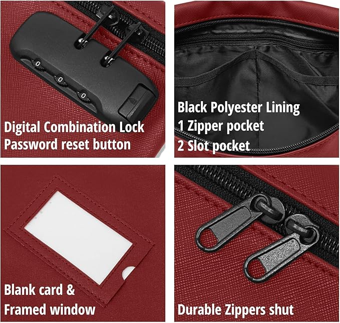 Notary Bag with Lock | 14x11 inch | Burgundy | Zipper Notary Supplies Bag | Locking Notary Bag for Notary Kit, Stamp, Embosser, Ink Pad, and Valuables | Locking Document Bag | Journal Carrying Case