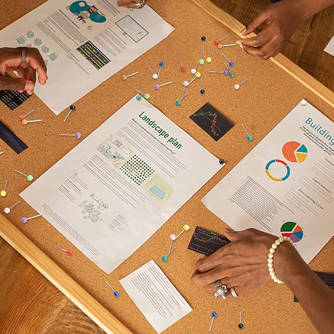 Push Pins Map Tacks 1000-Pack Assorted Color Round Head Push Pins with Stainless Point for Travel Map