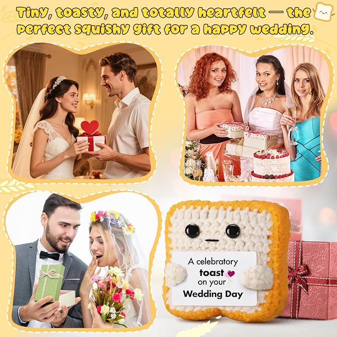Wedding Gift for Couple, Bride and Groom - Funny Crochet Toast Keepsake - Unique Bridal Shower, Engagement Gift for Mr & Mrs - Cute Home Decor & Card Alternative