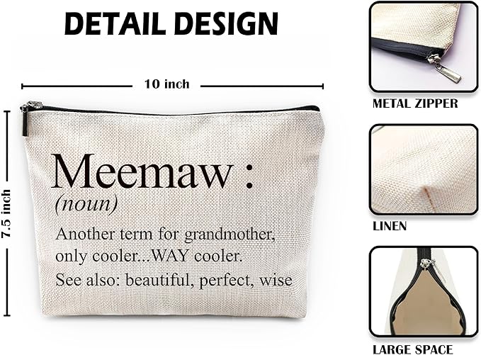 Sufamb Meemaw Gifts Makeup Bag, Meemaw Gifts for Mother's Day Birthday from Grandkids Cosmetic Bags, Best Grandma Gift Portable Small Toiletry Bag Zipper Makeup Pouch
