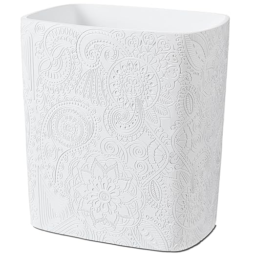 Polytree White Boho Flowers Bathroom Trash Can 1.8 Gallon(7 Liter) Small Kitchen Garbage Can,Living Room Bedroom Trash Can, Decor Wastebasket for Home Office