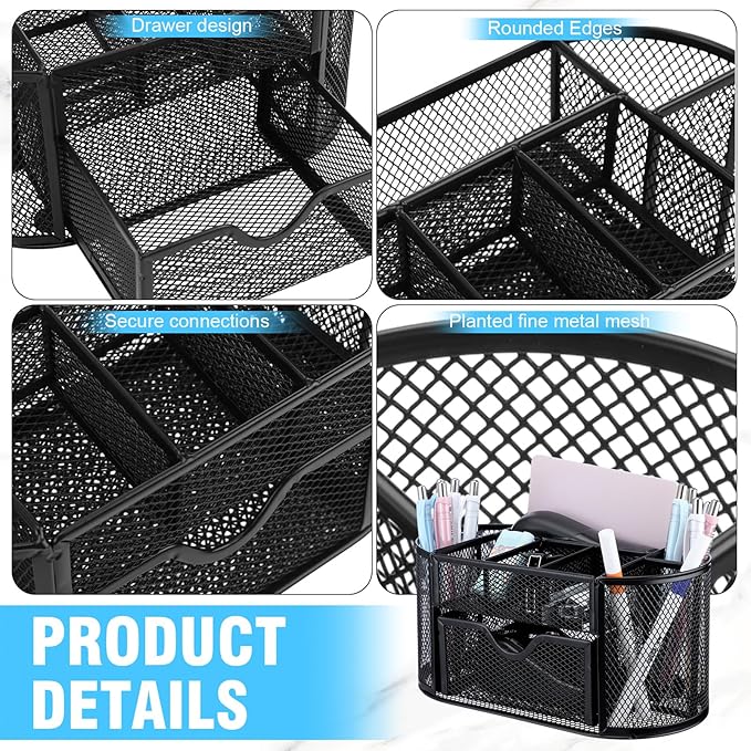 Black Office Desk Accessories Supplies Desk Organizer and Accessories with Mesh Desktop Organizer Stapler 1000 Staples Tape Dispenser Staple Remover Clips Scissors Gifts for Office Clerk