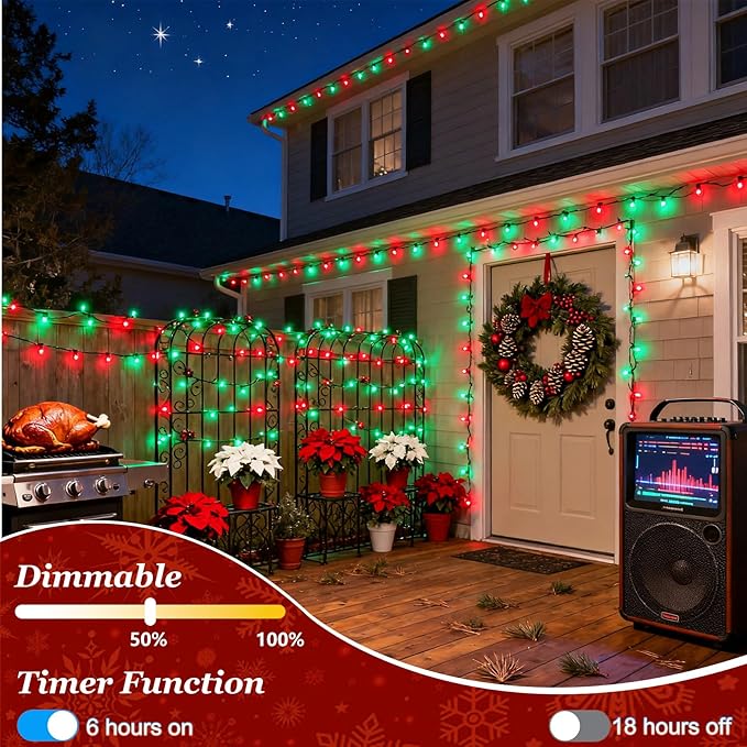 1500 LED Christmas Lights Outdoor with 12 Modes, 470FT Green Wire Christmas String Fairy Lights with Timer & Dimmable, Waterproof Twinkle Tree Lights for House Party Wedding Xmas Decor, Red & Green