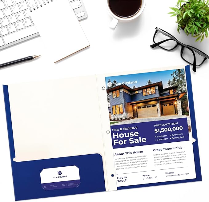 Better Office Products Blue Paper 2 Pocket Folders with Prongs, 50 Pack, Matte Texture, Letter Size Paper Folders, 50 Pack, with 3 Metal Prong Fastener Clips, Blue