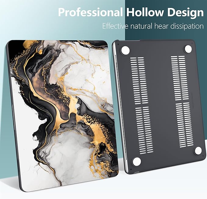 DONGKE Compatible with M4 MacBook Air 15 inch Case 2025 2024 2023 A3241 A3114 A2941 M3 M2 Liquid Retina Display Touch ID, Plastic Hard Case & Keyboard Skin & Screen Protector - Golden Marble