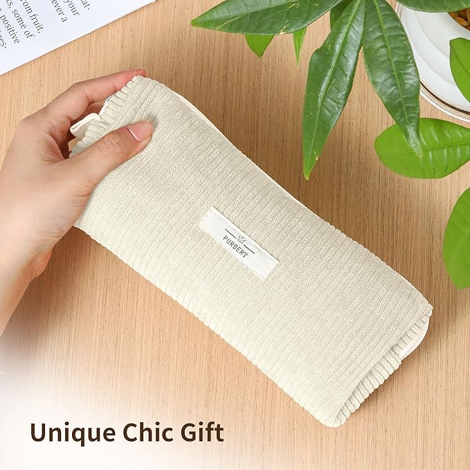 Pencil Bag Pen Case, Soft Corduroy Small Pencil Pouch Organizer with Zipper, Cute Pencil Case Pouch Stationery for Girls and Boys – White