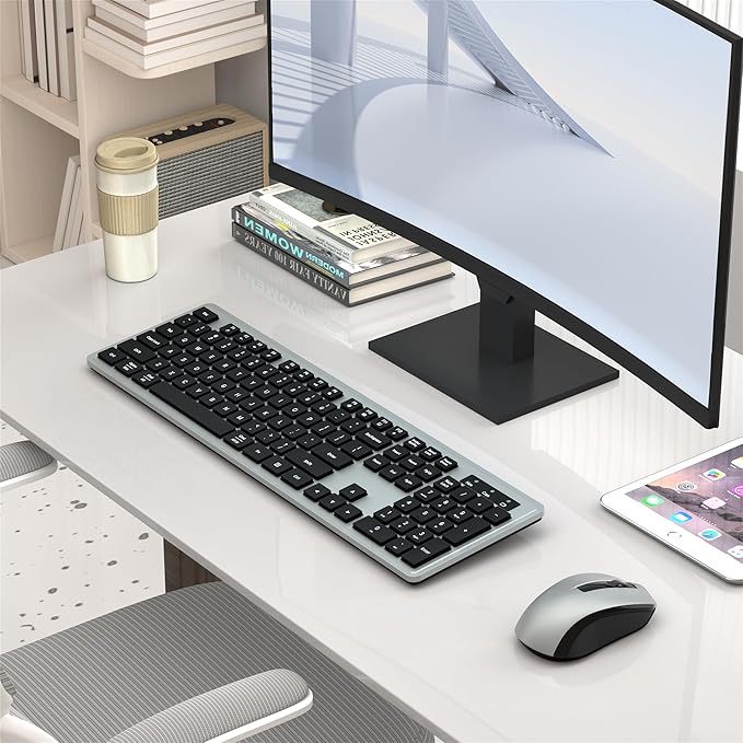 Wireless Keyboard and Mouse Combo, COVEVA 2.4GHz Wireless Keyboard Mouse with USB Receiver, Water-Dropping Keycaps, 104 Keys Full Size with Number Pad for PC Laptop Computer Desktop(Black Gray)