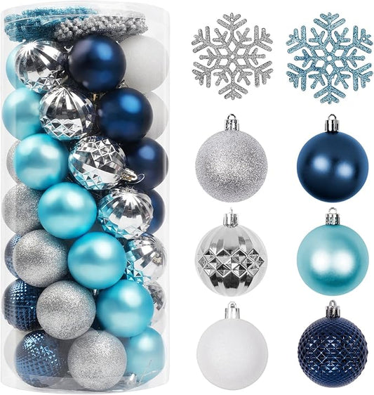 Christmas Tree Decorations Ornament Set, 60ct 2.36 Inches Navy Blue Silver Shatterproof Christmas Ball Ornaments, Hanging Ball for Xmas Holiday Wedding Party Decor