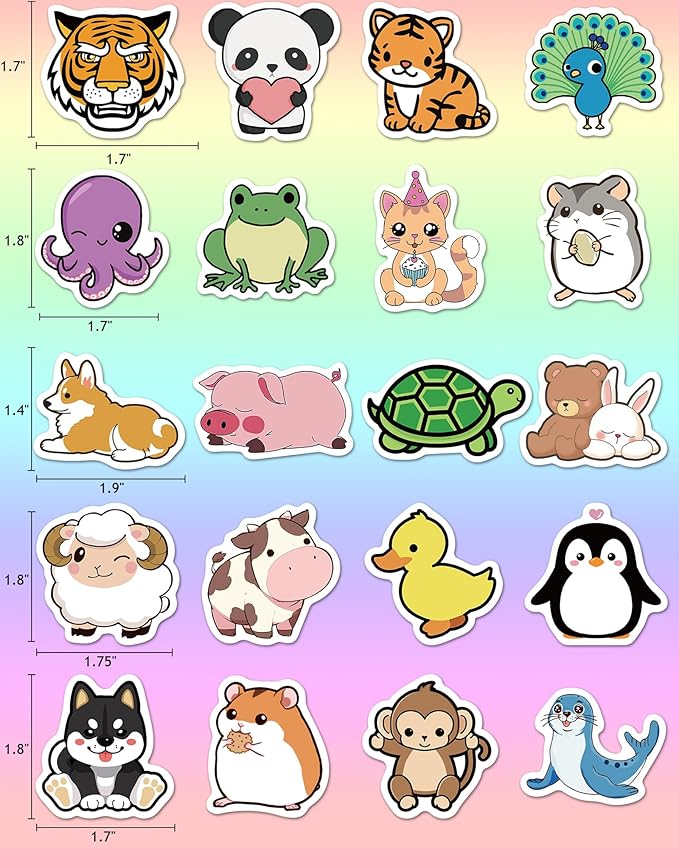 200 Pcs Animal Stickers for Kids, Cute Water Bottle Stickers for Kids Waterproof, Vinyl Laptop Kid Sticker Pack, Kid Classroom Prizes for Elementary Students