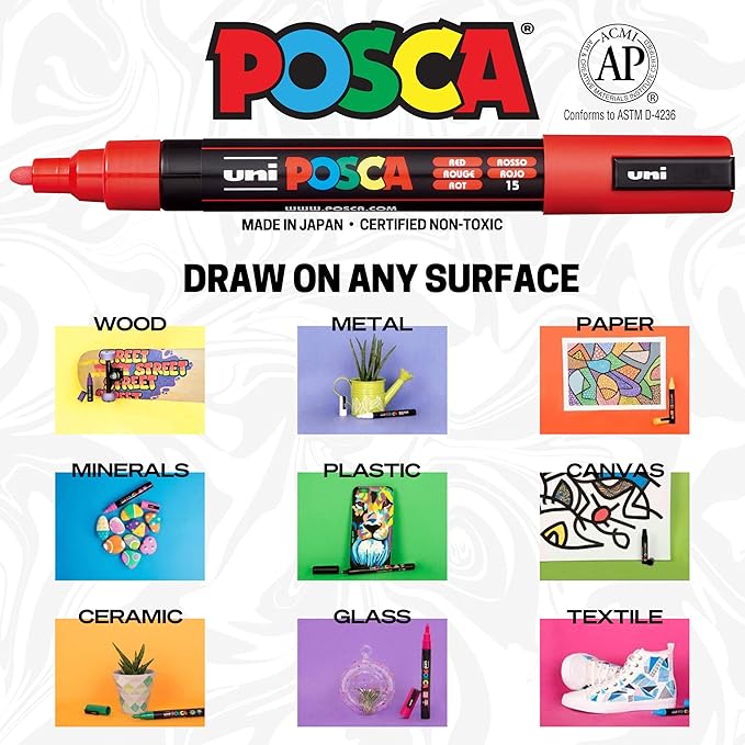 POSCA 8-Color Paint Marker Set, PC-5M Medium