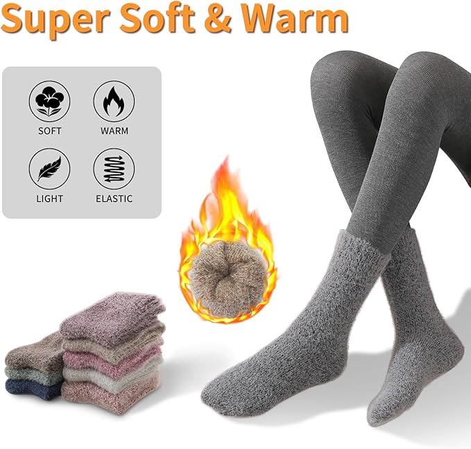 SISOSOCK 5 Pairs Fuzzy Soft Cozy Fluffy Socks for Women, Casual Warm Sleep Comfy Socks, Thick Winter Plush Gifts for Women