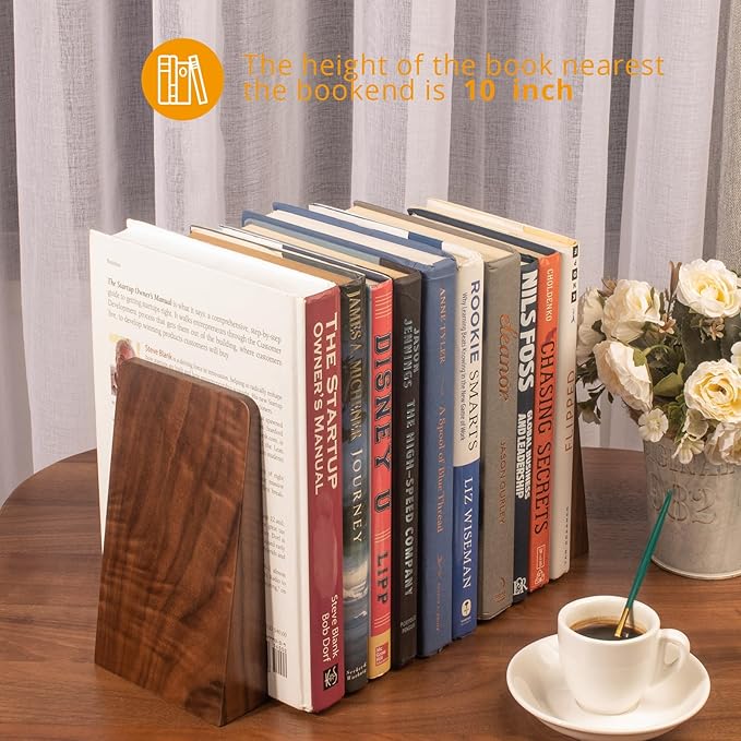 Walnut Book Ends Heavy Duty Handmade Book Ends for Shelves Decorative Bookends to Hold Heavy Books (Black Walnut Wood Large)