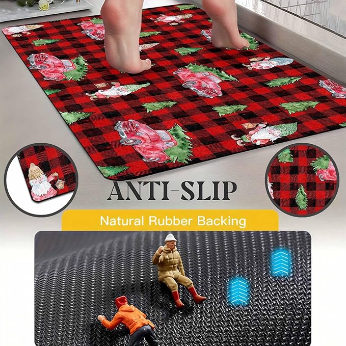Christmas Front Door Mat Entryway Rug Buffalo Plaid Welcome Matt Front Porch Rugs Santa Claus Truck Doormat Outdoor Entrance Outdoor Rug Floor Mats, 18" x 30"Inch