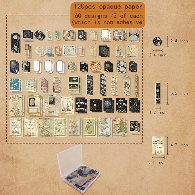 200Pcs Vintage Scrapbook Stickers, Aesthetic Junk Journal Stamping Supplies Kit, Scrapbooking Ephemera Washi Paper for Bullet Journaling Planners Diary Collage (Celestial)