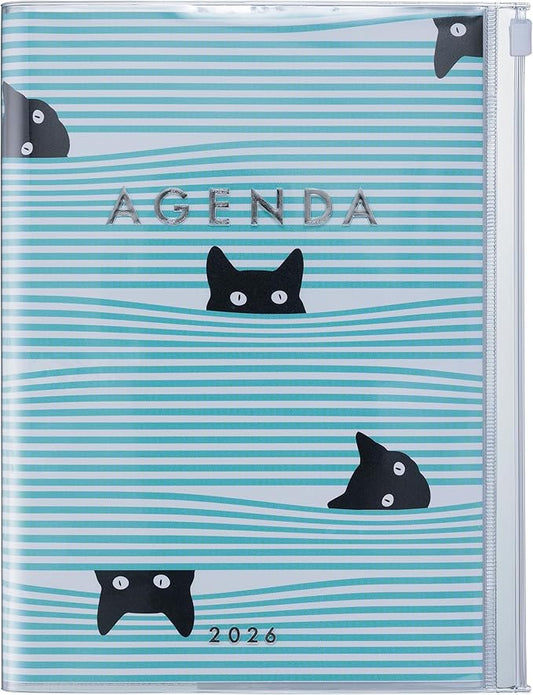 MARK'STYLE A5 Weekly Vertical Planner 16 Months (Sep. 2025 – Dec. 2026) with Soft Transparent PVC Cover,Refillable, Pocketed, for Daily Organizing & Planning (Black Cat)