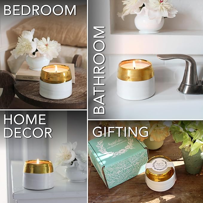 Hyggelight - The Growing Candle, Mint & Eucalyptus Scented, 10oz Ceramic Pot, Aromatherapy Candles, 100% Soy, Clara