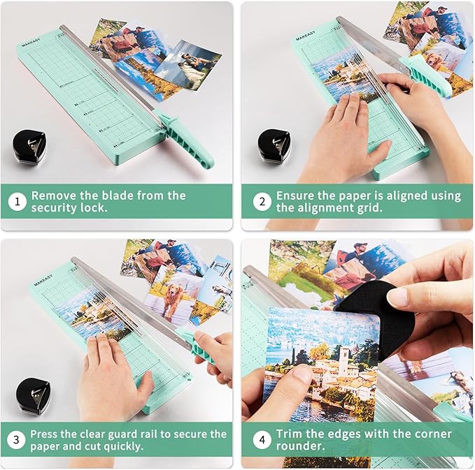 MAKEASY Paper Cutter 12 Inch, Guillotine Paper Cutter with 8 Sheet Capacity, Heavy Duty Paper Cutter for Cardstock, Paper Trimmer for Crafting, Classroom and Office, Green