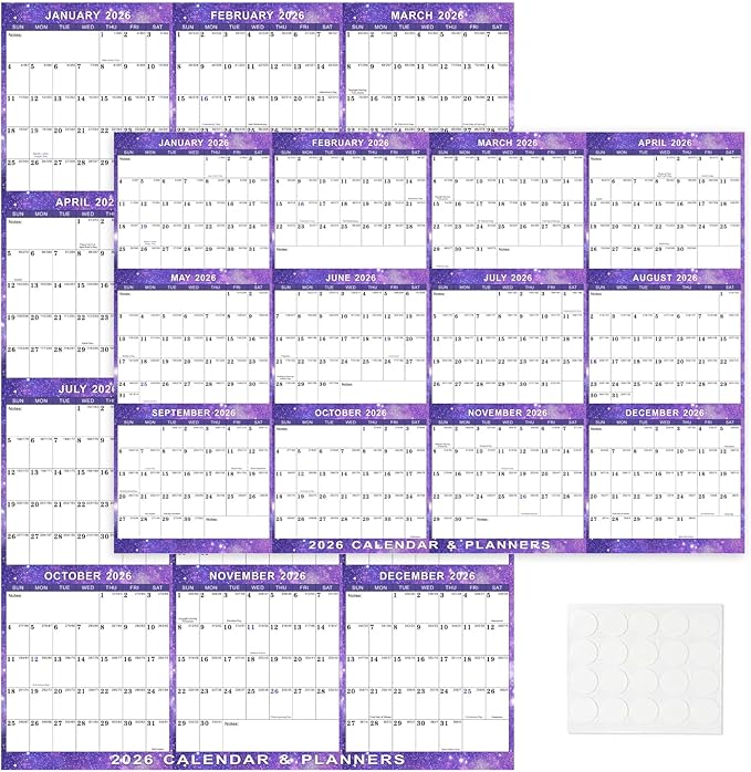 2026 Wall Calendar 24" x 36" Dry Erase Calendar for Wall from January 2026 to December 2026 12 Month Annual Large Yearly Wall Planner for Office School(Purple)