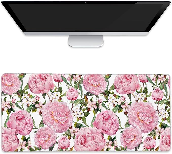 Large Mouse Pad Peony Flowers and Sakura Extended Gaming Mouse Pad Desk Mat Stitched Edges Mousepad Non-Slip Rubber Base Keyboard Pad for Laptop Computer PC 35.4 x 15.7 inches