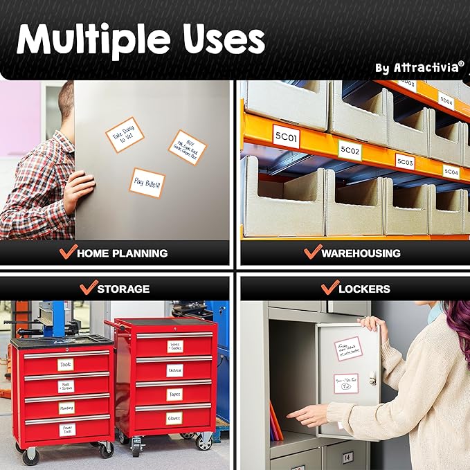 Dry Erase Magnetic Labels 3.7 x 2.8 in, Color Borders, Medium Dry Erase Magnets, 20-Pack, White Erasable Write-On All-Purpose Labels, for Office, Education, Home, Whiteboard