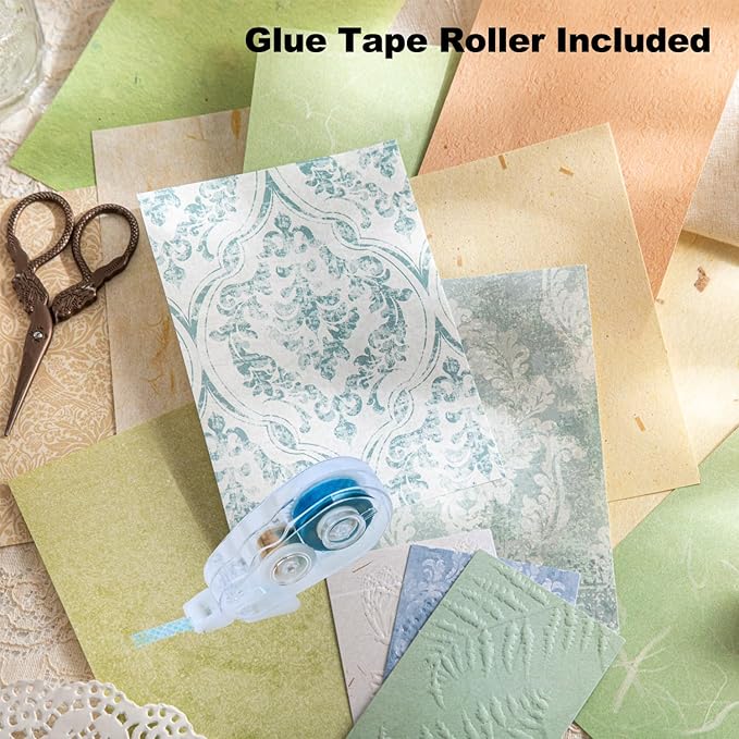 Vintage Floral Scrapbook Paper Set, 150 PCS Textured Craft Paper Kit with Glue Tape for Journaling, Scrapbooking, DIY Crafts, and Art Supplies