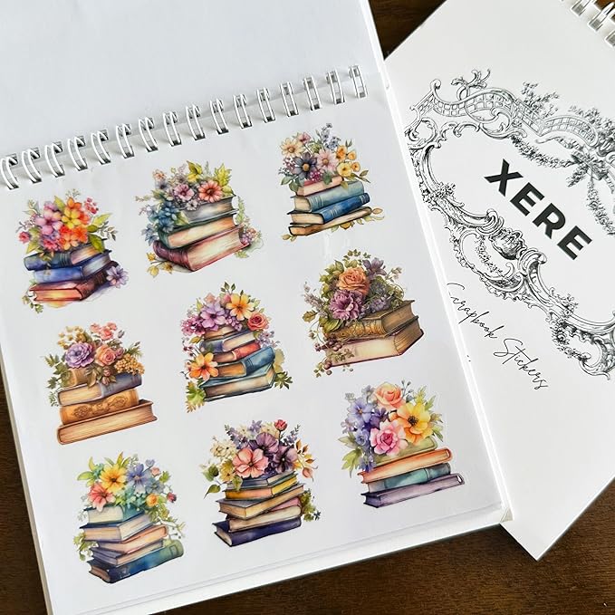 XERE 144 Pcs Stacked Books Four Seasons Sticker Book for Journaling Notebooks, Sketchbook, Bookmark Making, Junk Journal, Budget Planner, Scrapbook Art Supplies Stickers