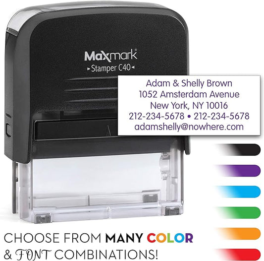 Custom Self Inking Rubber Stamp - Up to 5 Lines of Text - Choose from 15 Ink Colors - Large Size