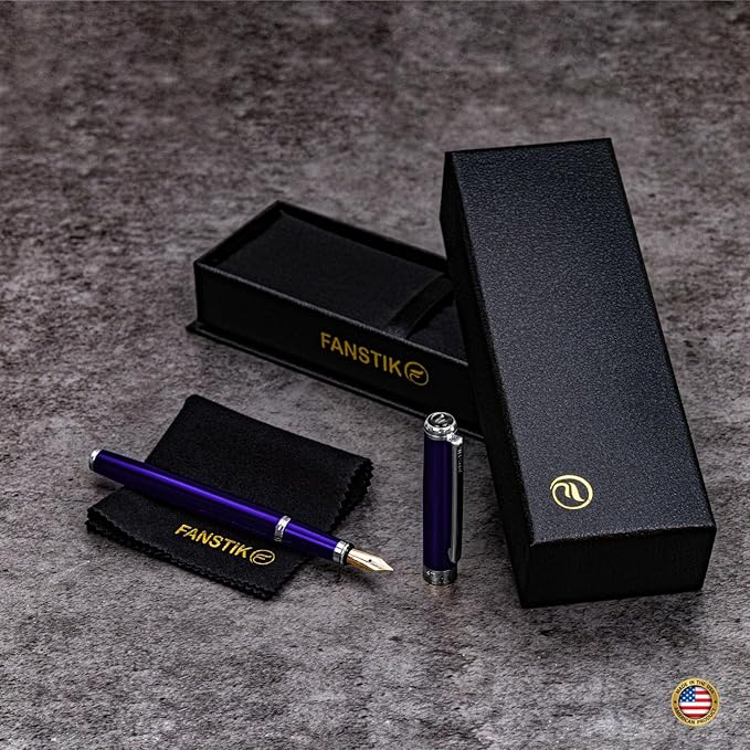Blue Luxury fountain pen (Made In USA) fancy gift set for women, Chrome Finish, Professional executive pen gift set for men (Lux fountain Blue)