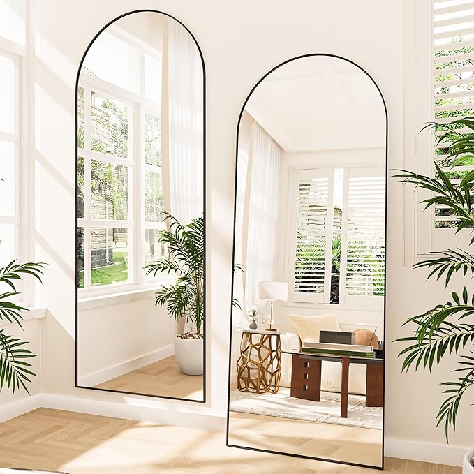 Hasipu 81" x 41" Arched Full Length Mirror Extra Large Wall Mounted Hanging or Leaning Mirror, Aluminum Frame Tempered Glass Rectangle Mirror, for Bedroom Living Room Cloakroom, Black