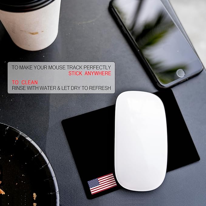 Mouse Pad Adhesive Bottom - Sticks to Any Surface - Portable - Webcam Covers and Screen Cleaner Included (USA Flag)